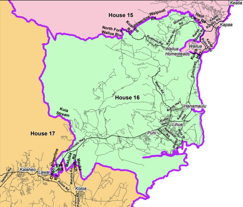 A map with state House district 16 depicted in green.