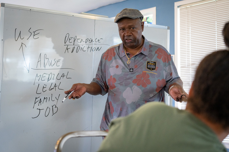 Drug and alcohol counselor Donnie King speaking during a class in Honolulu August 17, 2026. (Craig Fujii/Civil Beat/2026)