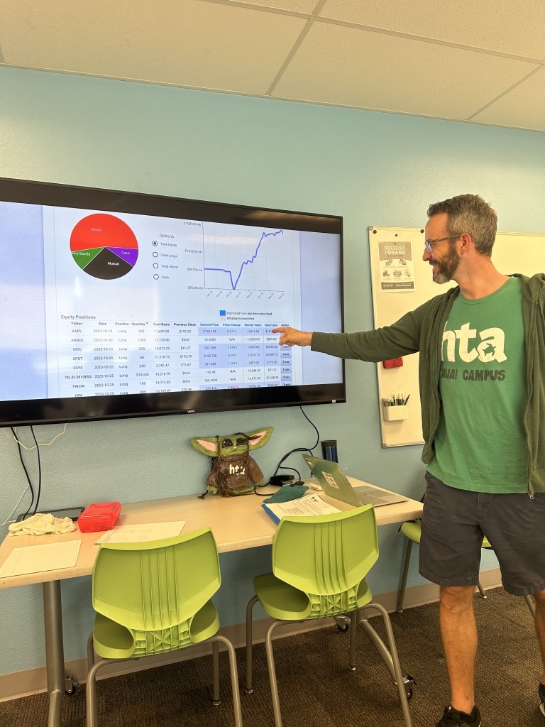 Financial literacy teacher Paul Schmitz in his classroom at Hawaiʻi Technology Academy's Līhuʻe campus.