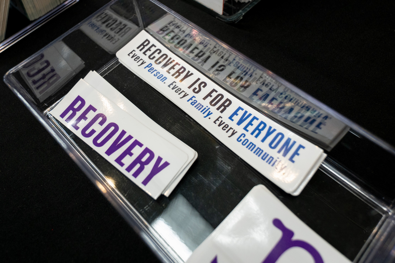 Stickers await new homes at Recovery Ho'olaule'a at Windward Community College Sept. 4, 2026. (Craig Fujii/Civil Beat/2026)