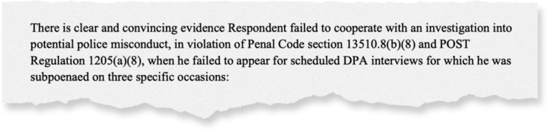 An excerpt from the final report into an investigation into alleged misconduct by San Francisco Police Officer Riley T. Bandy.