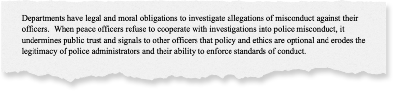 An excerpt from the final report into an investigation into alleged misconduct by San Francisco Police Officer Riley T. Bandy.