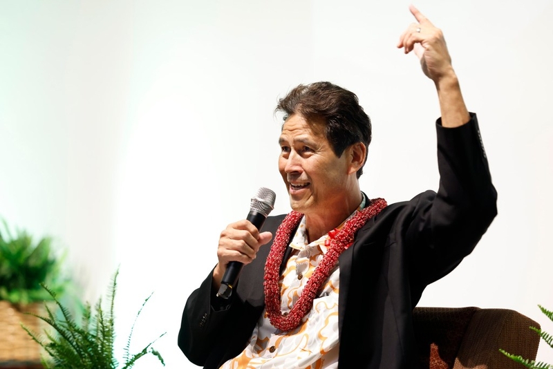 OHA CEO candidate Kaulana Park speaks at He Kūkākūkā, a community talk story event with finalists, Thursday, Oct. 15, 2026, in Honolulu. (Kevin Fujii/Civil Beat/2026)