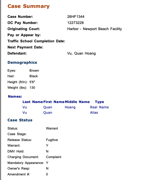 Quan Hoang Vu Court Records
