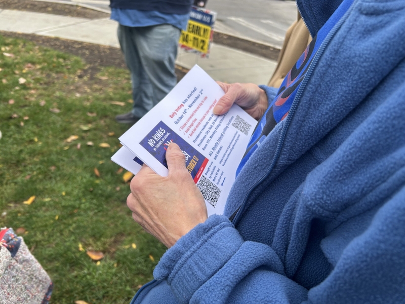 No Kings volunteers bring early voting message to Hope Street Farmers Market in Providence