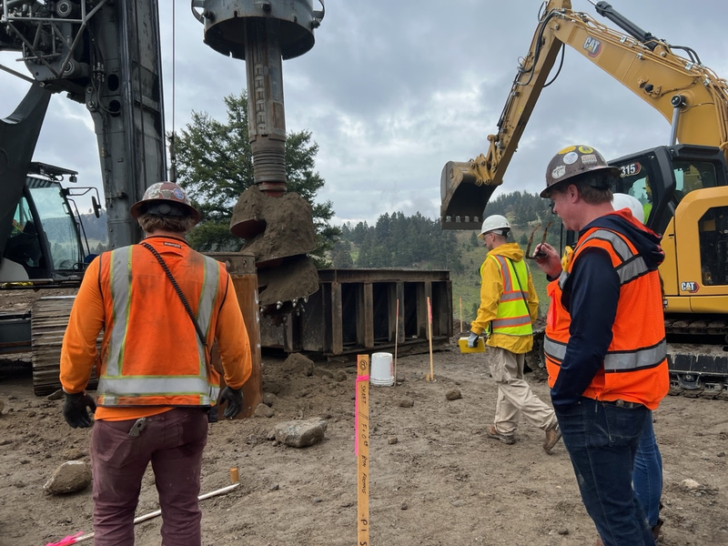 Workers drill for the new Yellowstone River Bridge near Tower Junction