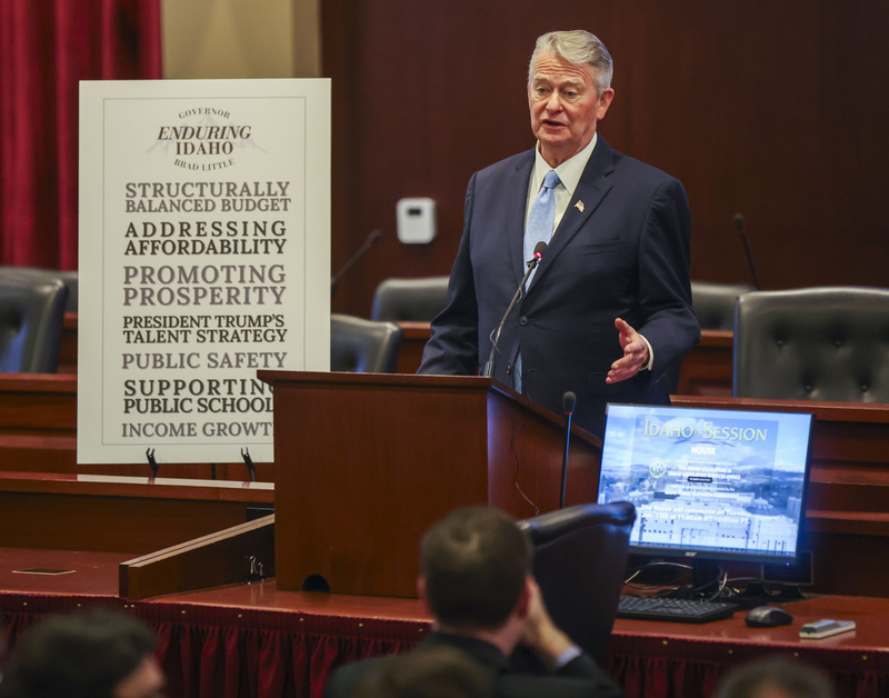 Idaho Gov. Brad Little takes questions from reporters after his State of the State Address