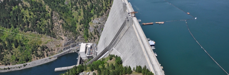 An aerial view of Dworshak Dam