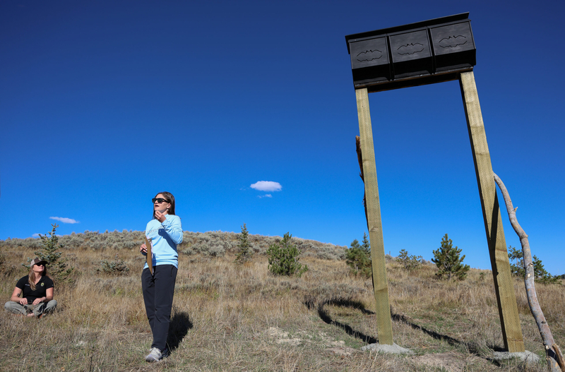 Idaho Fish and Game's Becky Johnson and Sagebrush Steppe Land Trust's Carly Flandro speak on Oct. 8, 2026, at a media availabilit