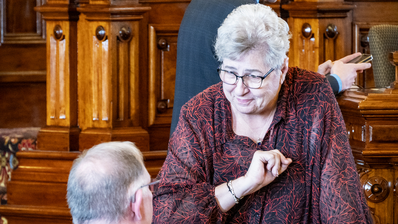 Rep. Brenda Landwehr, R-Wichita, urged House colleagues to support expansion of a survey of females seeking abortions in Kansas and to require the state government to issue results twice annually. The House is expected to vote Thursday on House Bill 2749. (Sherman Smith/Kansas Reflector)