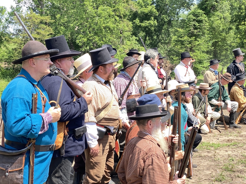 Reenactors assemble to perform their version of John Brown's Battle of Lone Jack.