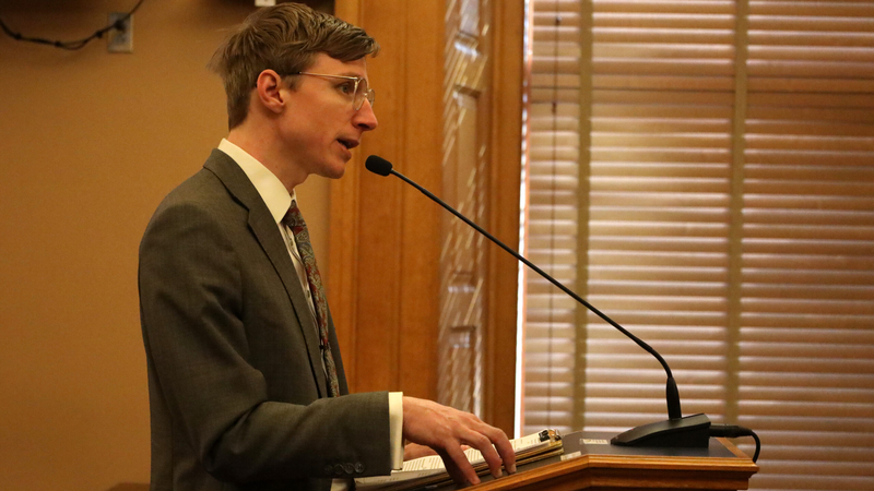 Davis Hammet, president of the voter advocacy group Loud Light, argues during a Jan. 22, 2025, hearing against legislation that would require mail-in ballots to be in by 7 p.m. on Election Day.