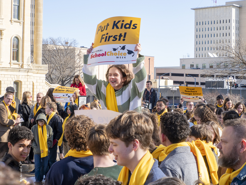 Private school kids rally Jan. 28, 2025, at the Statehouse in Topeka