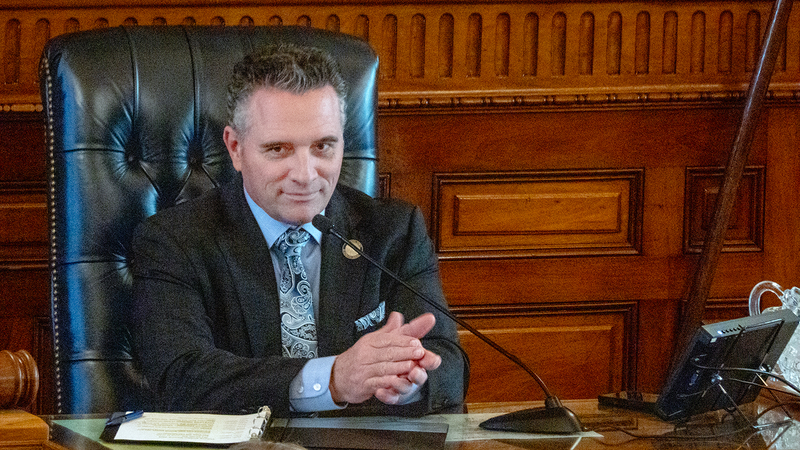 Senate President Ty Masterson presides over the Senate on March 5, 2025, before debating a resolution to make the Kansas Supreme Court an elected office