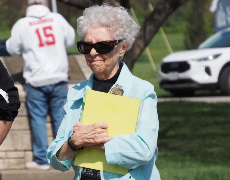 Sister Jean Panisko, Sisters of Charity of Leavenworth, spoke at a press conference at the Ray Miller Park in Leavenworth, Kansas.
