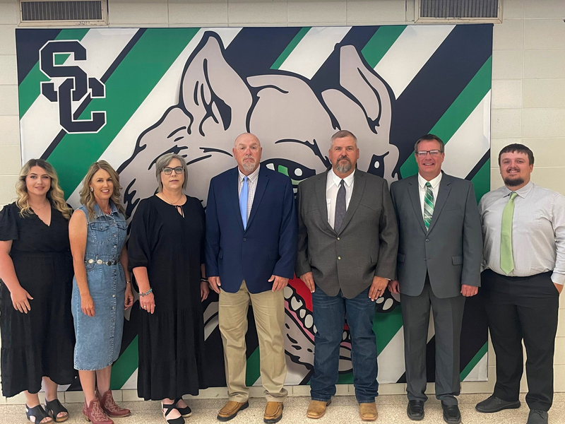 The board of education for the Comanche County School District in Coldwater has retained Superintendent Ty Theurer in the district's top administrative job despite ongoing investigation of Theurer for sexual harassment and battery. The board members, from left: Hanna McCleary, Jody Leeper, Kelly Herd, Dean Yoder, Andy Uhl, Steve Prusa and Hayden Fletcher.