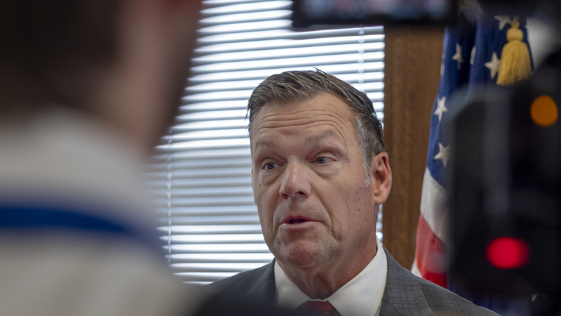 Attorney General Kris Kobach appears at an Oct. 1, 2025, news conference.