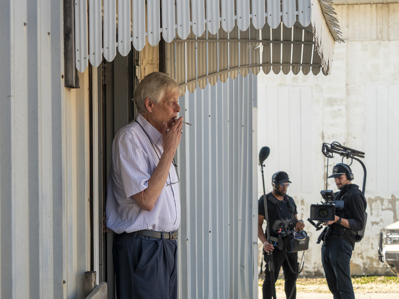 Marion County Record editor-publisher Eric Meyer takes a smoke break Oct. 15, 2025, at his newspaper office after a preliminary hearing for former Marion Police Chief Gideon Cody