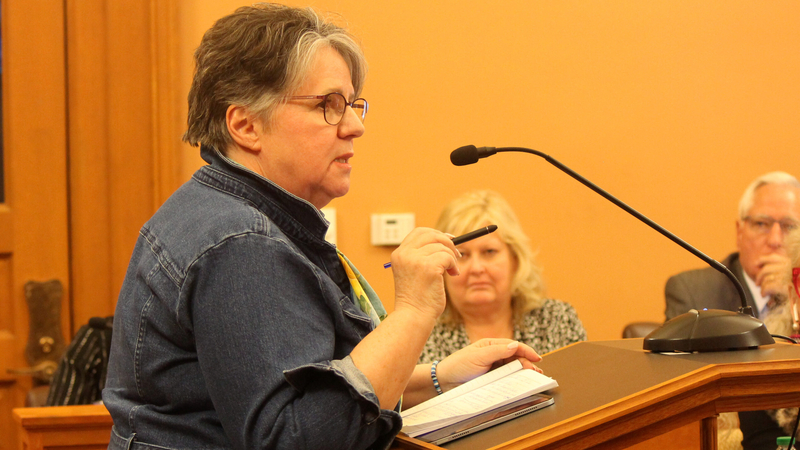 Leah Fliter, of the Kansas Association of School Boards, argues for local control during a Jan. 29, 2026, legislative hearing.