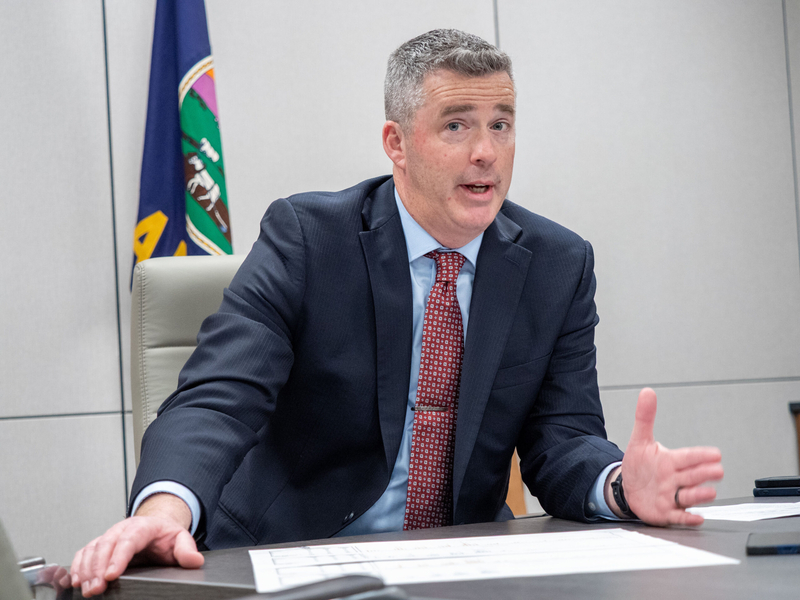 State budget director and administration secretary Adam Proffitt answers questions during a Feb. 16, 2026, interview
