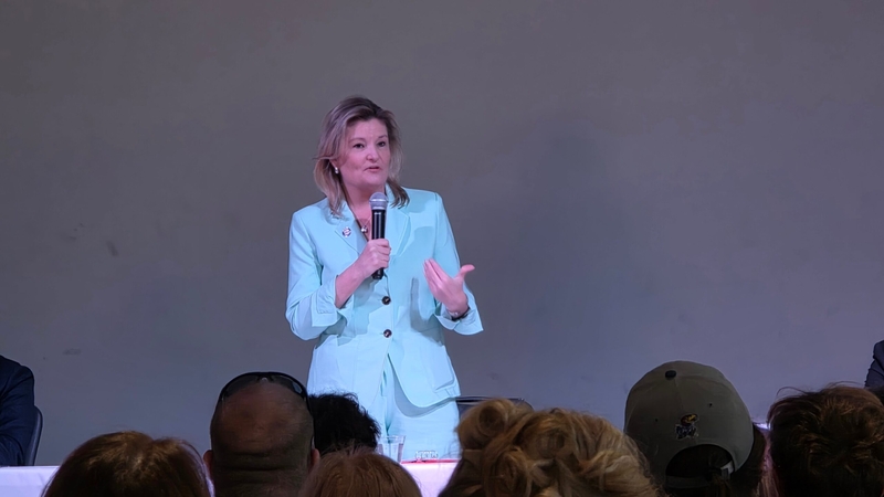 Sen. Cindy Holscher talked about her youth growing up on a farm and roots that give her a close connection to everyday Kansans.