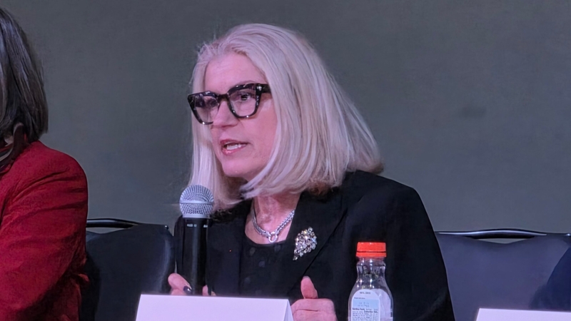 Democrat Sandy Spidel Neumann shares her thoughts on her run for the U.S. Senate at the Kansas Democratic Party's annual convention on March 8 2026.