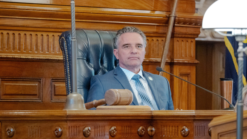 Senate President Ty Masterson presides over an April 9, 2026, Senate debate. Masterson took over tax negotiations in the final two days of the session.