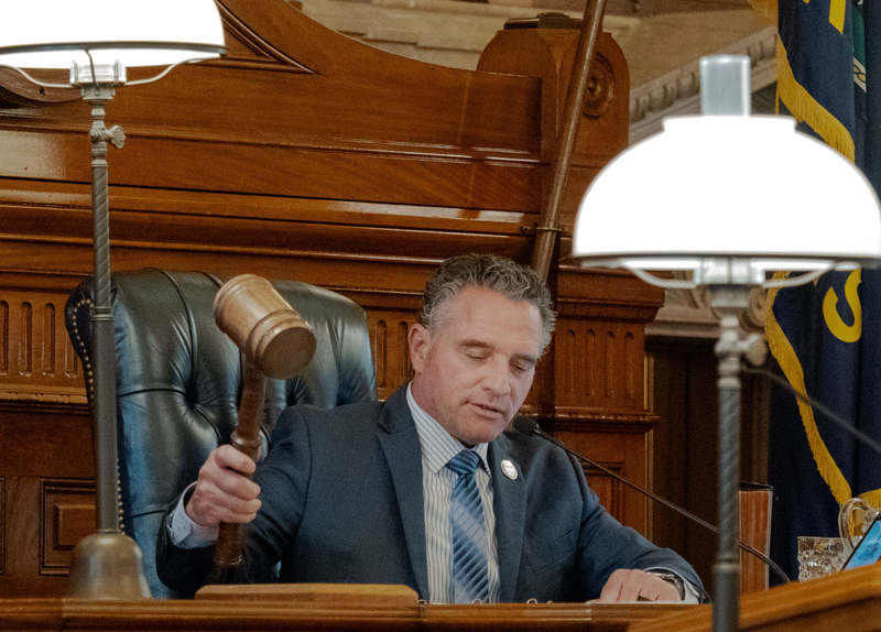 Senate President Ty Masterson wields a gavel on April 9, 2026, in his chamber.