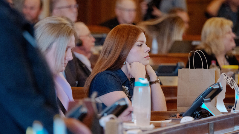 Rep. Alexis Simmons listens to debate during an April 9, 2026, session of the House