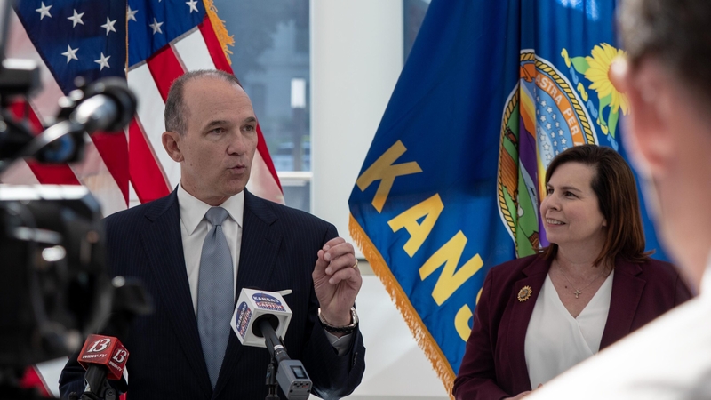 Businessman Philip Sarnecki talks to reporters June 1, 2026, after filing to run for the Republican nomination for governor alongside running mate Joy Eakins