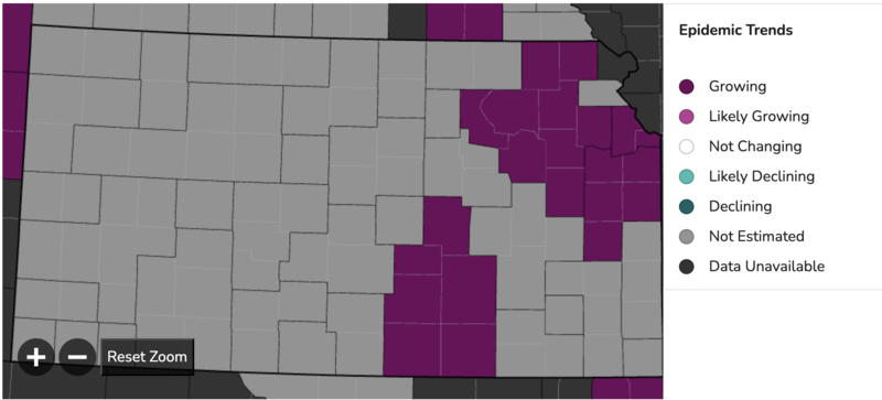 Kansas COVID-19 infections remain low as cases begin to rise nationally. Cases being reported are located around the state's larger cities.