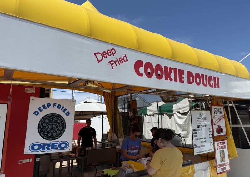 A stand at the Kansas State Fair in Hutchinson sold deep-friend cookie dough on Sept. 12, 2026.