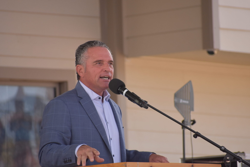 State Sen. Ty Masterson, the Republican Party's nominee for governor, says he's not going to take part in a pair of scheduled TV debates against state Sen. Cindy Holscher, the Democratic nominee for governor. This is an image of Masterson at the Sept. 12 debate at the Kansas State Fair in Hutchinson. (Photo by Jill Hummels for Kansas Reflector)