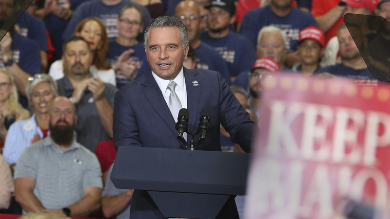 Kansas gubernatorial candidate Ty Masterson speaks at the Oct. 26, 2026, rally featuring Vice President JD Vance in Topeka