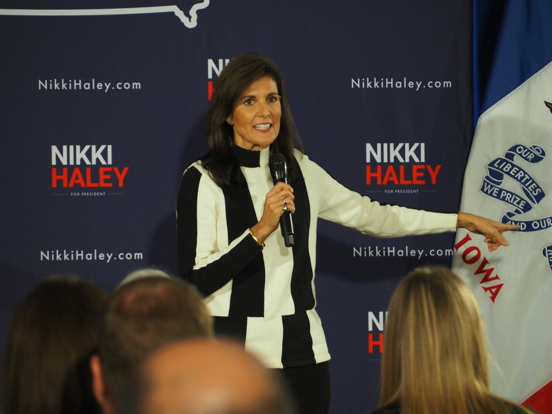 Former U.N. Ambassador Nikki Haley asked Iowans for their support in the 2024 GOP presidential caucuses during an event at the Sioux City Convention Center Dec. 8, 2023.