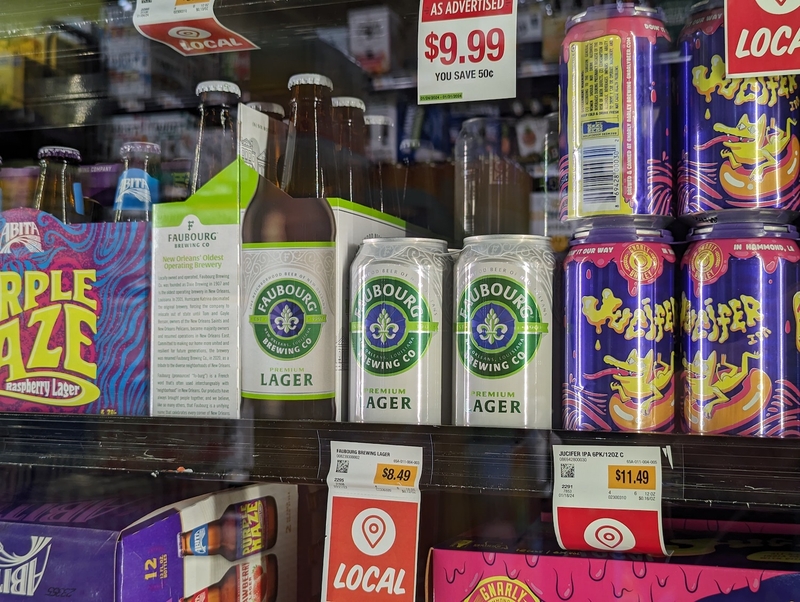 A six-pack of Faubourg Brewing Co. beer sits in the cooler of a New Orleans grocery store.