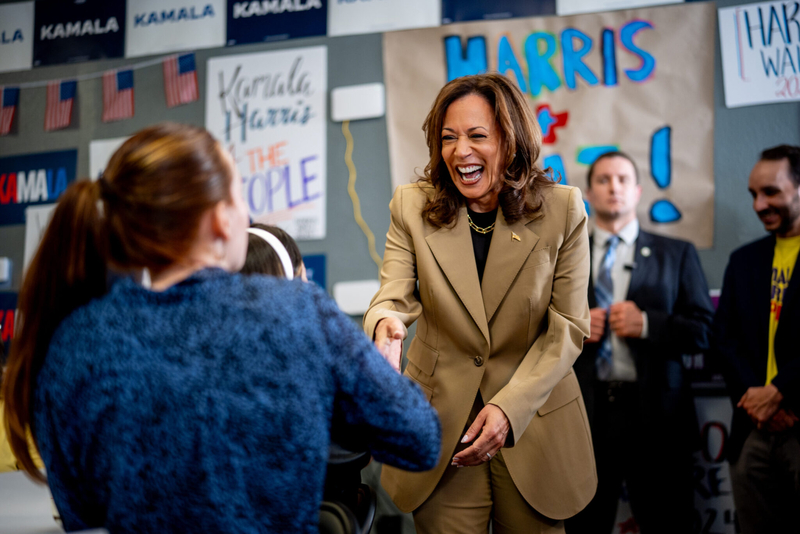 Democratic presidential nominee Vice President Kamala Harris visits a campaign office in Glendale, Arizona.