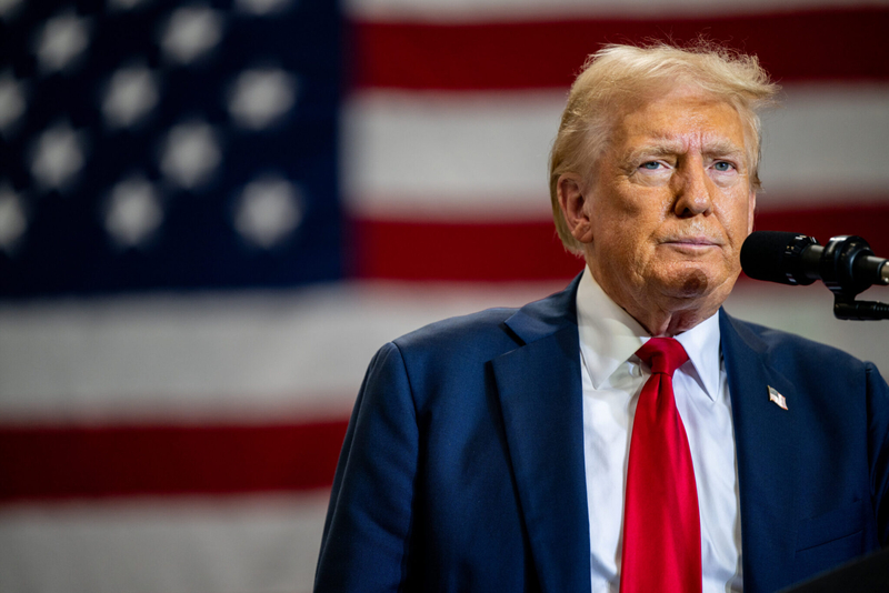 Former U.S. President Donald Trump speaks to attendees during a campaign rally at the Mosack Group warehouse on Sept. 25, 2024, in Mint Hill, North Carolina.