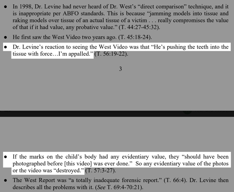 Testimony from Dr. Lowell Levine is highlighted from a brief