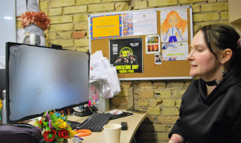 Velta Parkhomenko takes part in an online meeting with peers from Louisiana