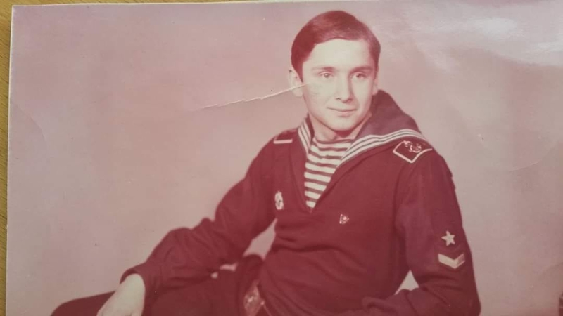 Alexey Demin is pictured in early 1980, dressed in his naval uniform.