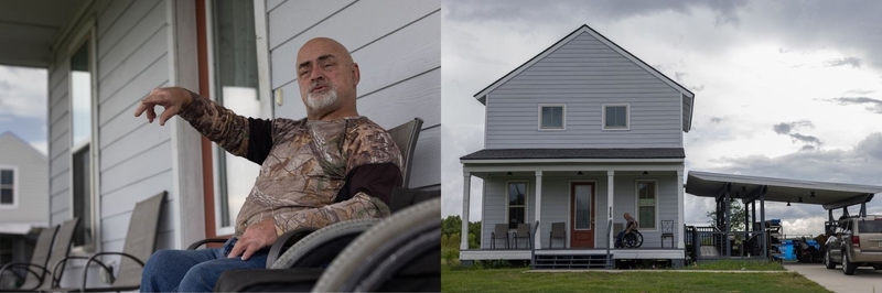 Chris Brunet pictured in front of his house in the Louisiana Isle De Jean Charles resettlement, known as “The New Isle."