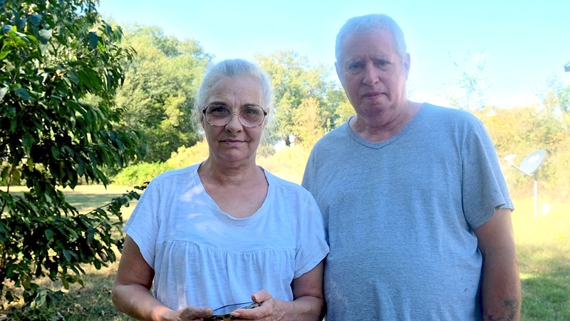 Robin and Joseph Williams stand in their front yard on Friday, Oct. 17, 2025, in Holly Ridge, Louisiana