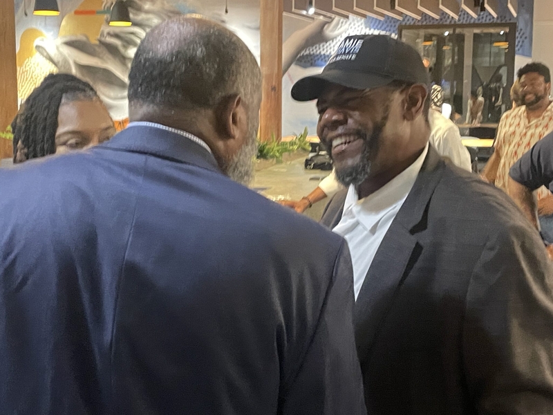 Jamie Davis greets supporters at his election night event at the Contemporary Arts Center in New Orleans