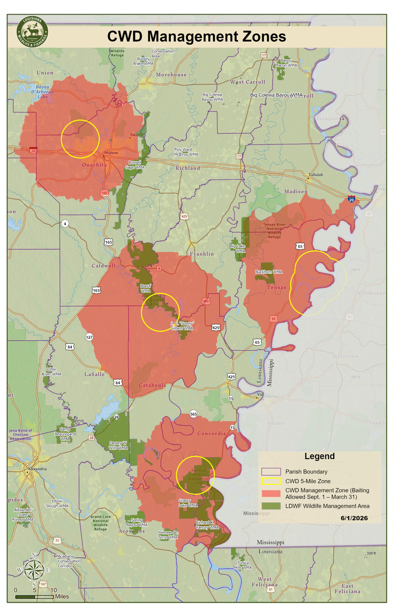 Map of the new CWD management strategy in Louisiana. (Louisiana Department of Wildlife and Fisheries)
