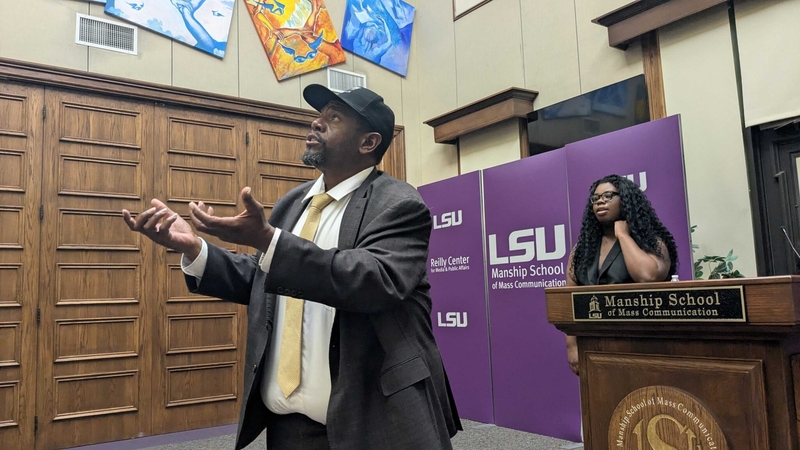 Democratic U.S. Senate candidate Jamie Davis gestures as he speaks to students