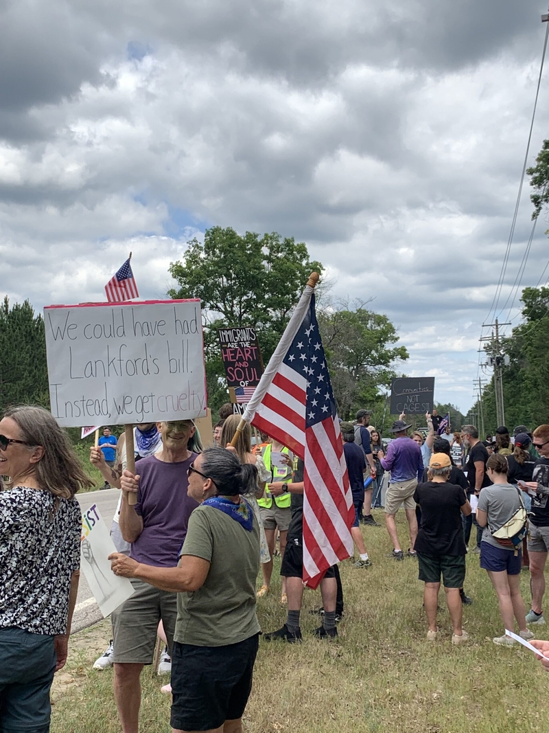 Demonstrators gather on Independence Day to protest ICE detention center in Baldwin