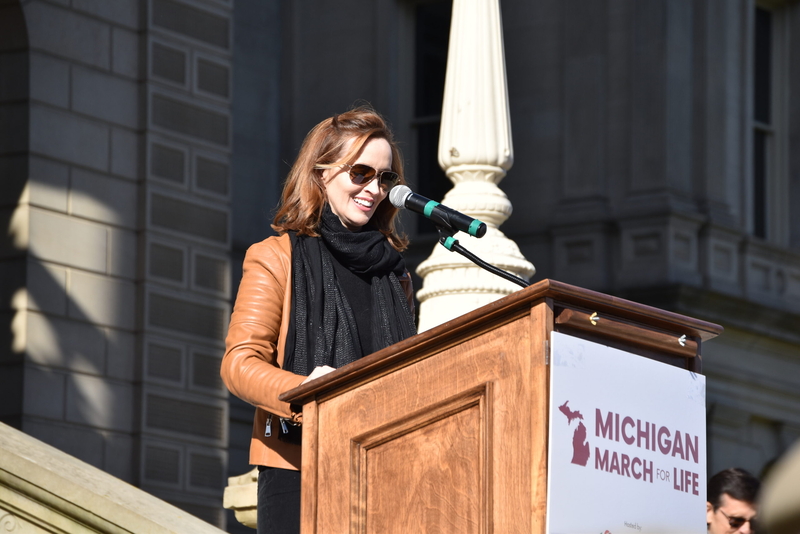 Amber Roseboom, president of Right to Life of Michigan, speaks at the Michigan March for Life rally