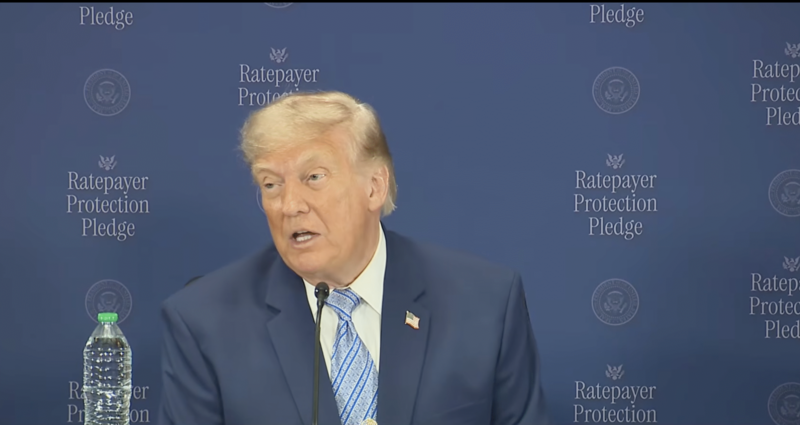 President Donald Trump speaks &nbsp;at a roundtable event at the U.S. Environmental Protection Agency on Thursday, July 23, 2026. The event promoted the administration's Ratepayer Protection Pledge that seeks to cap utility prices in communities that have new data centers. (Screenshot from White House livestream)