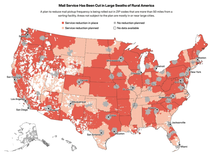 Ballot rejections soared in rural counties after USPS reduced mail service